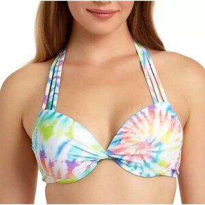 California Waves Women's Tie-Dye Print Halter Neck Bikini Top Size M